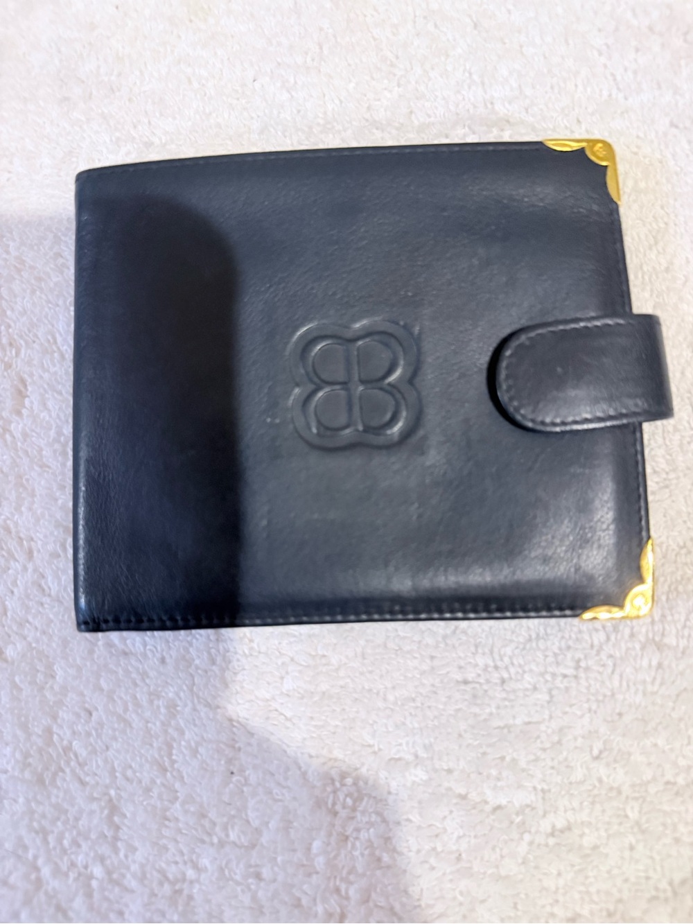 Balenciaga Black Leather Men's Wallet with Gold Corner Accents